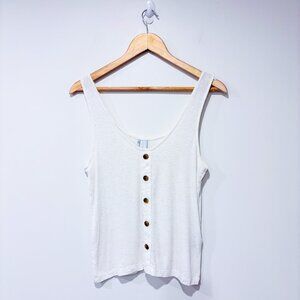 SIMONS Beige ribbed button-front tank top | Rayon blend minimalist | Small *